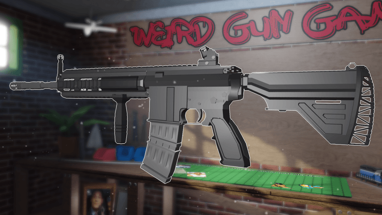 Official Weird Gun Game artwork showing a custom rifle made from multiple parts